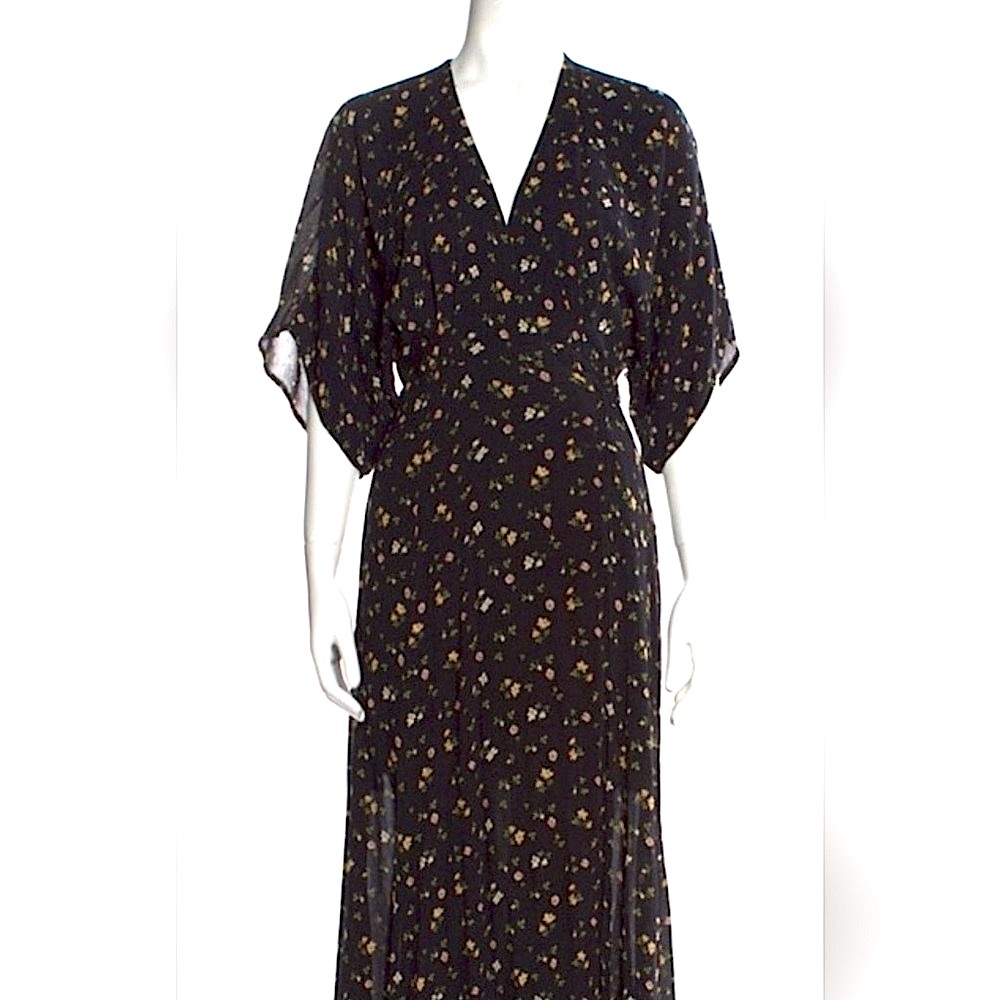 REFORMATION Winslow Black Floral Maxi Wrap Dress Kimono French Girl BOHO M L NEW - Picture 5 of 10